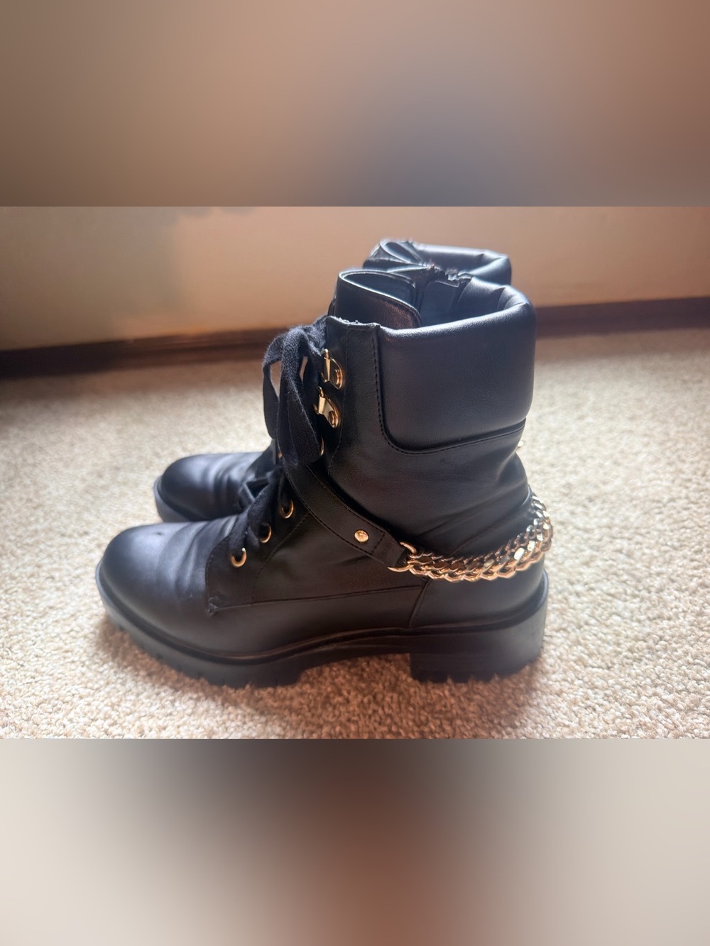 Rachel Zoe Black Combat Boots with Metal Hardware, Size 7.5 - Picture 5 of 8